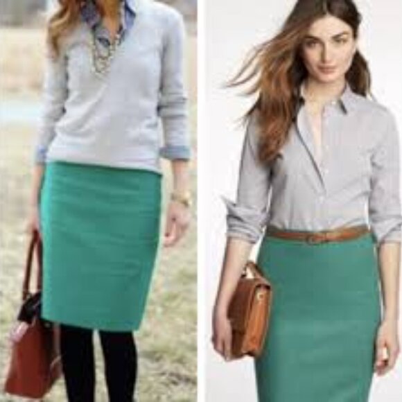 J Crew The Pencil Skirt Teal Wool Blend Classic Sz 10 - Picture 1 of 6